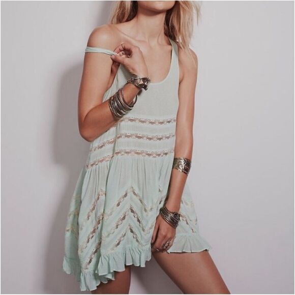Free People Voile Trapeze Slip Sky Combo dress tunic size S in mint green - Picture 1 of 8